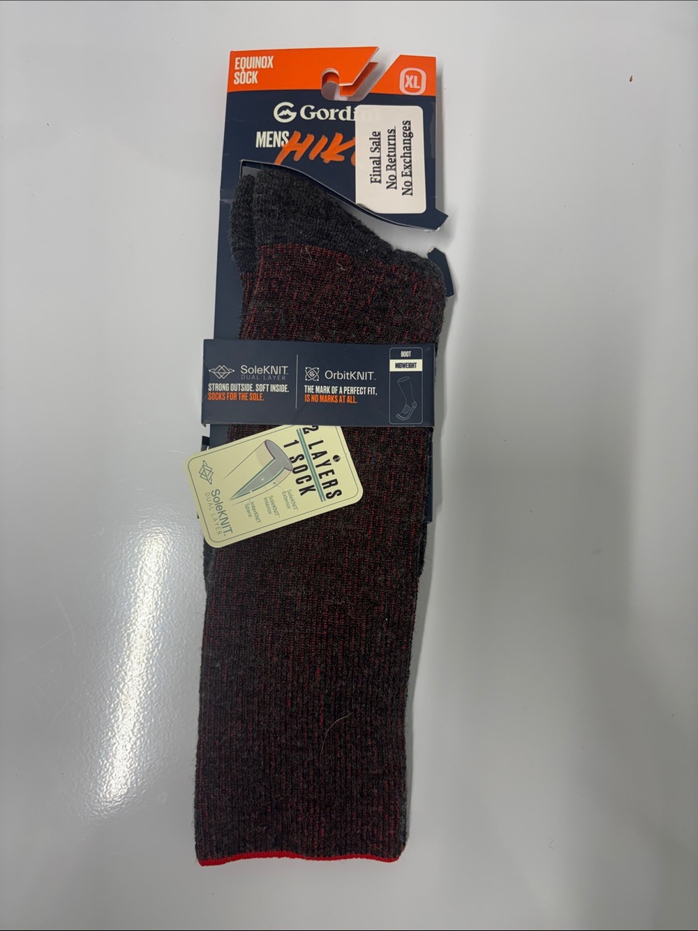 Gordon Men's Equinox boot sock midweight black red size XL NWT